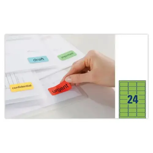 20 Planches de 24 étiquettes vertes Avery 63,5x33,9mm photo du produit