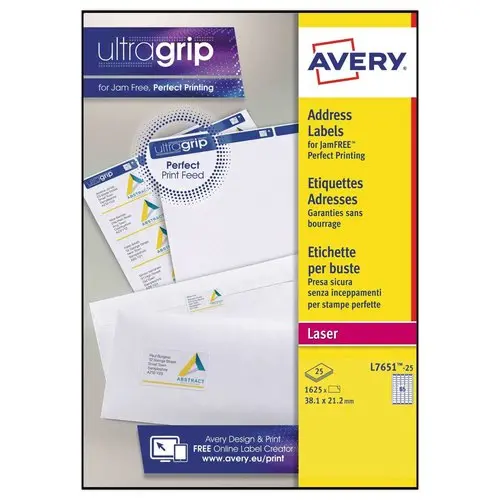 25 Planches de 65 étiquettes blanches - 38.1 x 21.2 mm - AVERY photo du produit