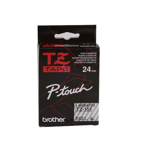 Ruban TZE 8m x 24 mm - BROTHER Tze 151 - texte noir / fond transparent photo du produit
