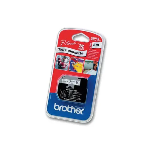 Ruban pour titreuse M-K221B - Ruban 8 m x 9 mm - Texte noir sur fond blanc - BROTHER photo du produit
