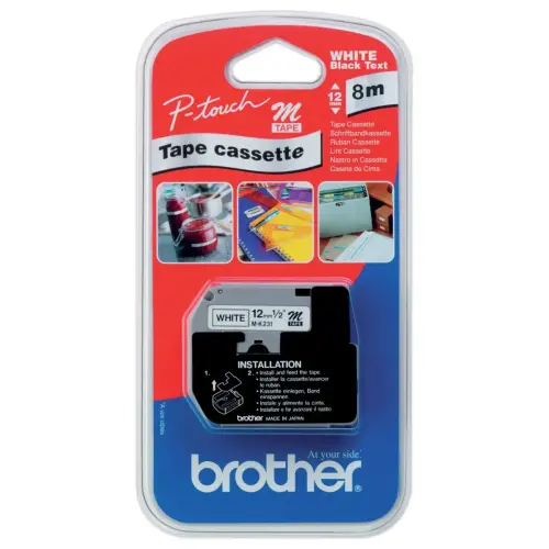 Ruban pour titreuse M-K231B - Ruban 8 m x 12 mm - Texte noir sur fond blanc - Brother photo du produit