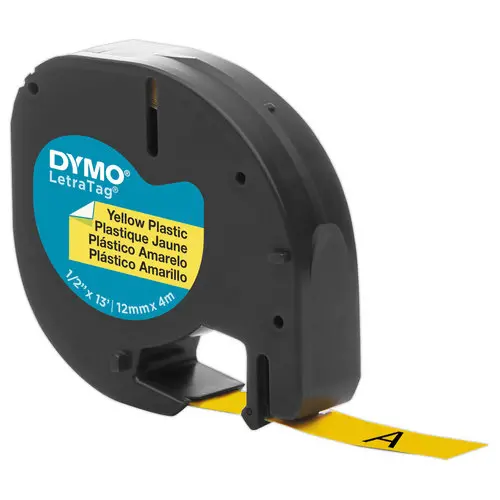 Ruban plastique Letratag - 12 mm - texte noir sur fond jaune photo du produit