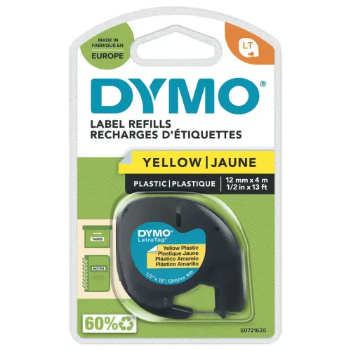 Ruban plastique Letratag - 12 mm - Texte noir sur fond jaune - Dymo photo du produit