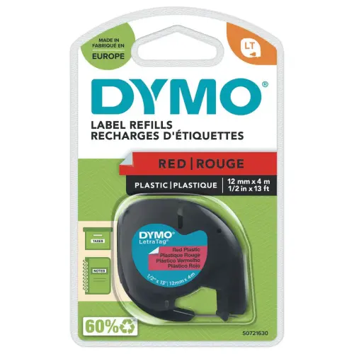 Ruban plastique Letratag - 12 mm - Texte noir sur fond rouge - Dymo photo du produit