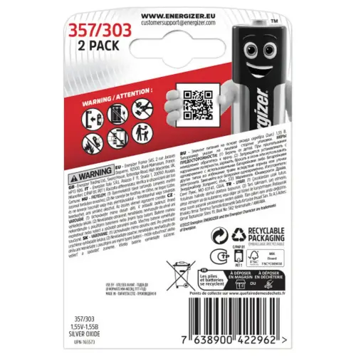 2 Piles bouton oxyde d'argent SR44 - 1,5V - ENERGIZER photo du produit