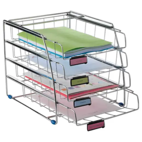 Set de 4 corbeilles coulissantes &agrave; la fran&ccedil;aise fil m&eacute;tal chrom&eacute; - ALBA photo du produit