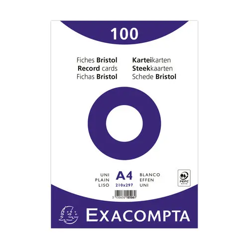 100 Fiches bristol A4 blanches unies - EXACOMPTA