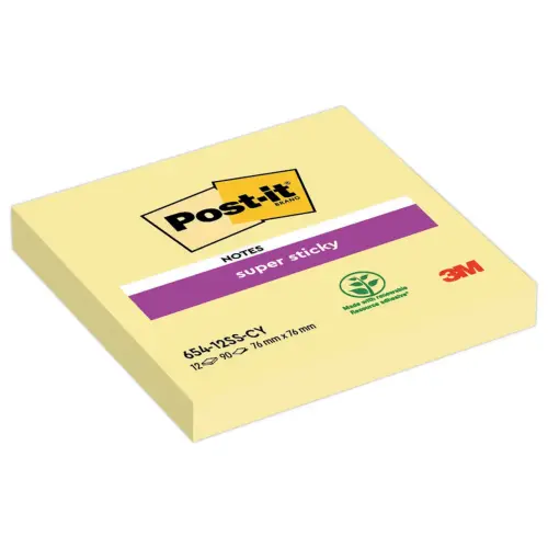 Notes repositionnables Super Sticky 7,6 x 7,6 cm - Bloc de 90 - POST-IT photo du produit