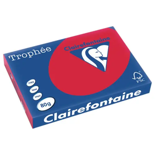 Ramette de papier couleur vive A3 - Trophée 80g - rouge groseille - Clairefontaine photo du produit