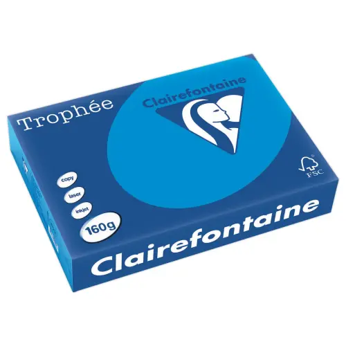 Ramette de 250 feuilles de papier couleurs vives A4  Troph&eacute;e 160g - Bleu turquoise - Clairefontaine photo du produit