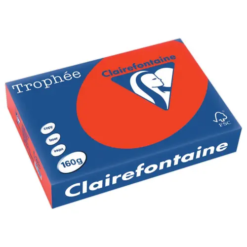 Ramette de 250 feuilles de papier Troph&eacute;e - A4 - 160 g - Rouge corail - Clairefontaine photo du produit