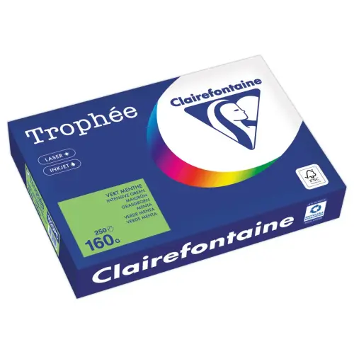 Ramette de 250 feuilles de papier couleurs vives A4 Trophée 160g - Vert menthe - CLAIREFONTAINE photo du produit