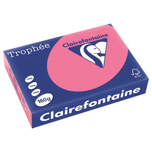 Ramette de 250 feuilles de papier couleurs vives A4  Trophée 160g - Rose fushia - CLAIREFONTAINE photo du produit