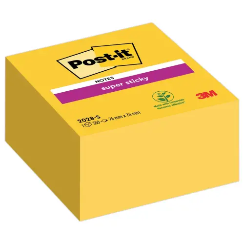 Bloc notes repositionnables Super Sticky jaune 7,6 x 7,6 cm - POST-IT photo du produit