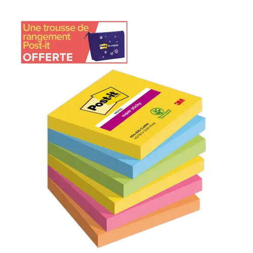 12 Blocs de 90 notes repositionnables colorées Super Sticky - POST-IT photo du produit