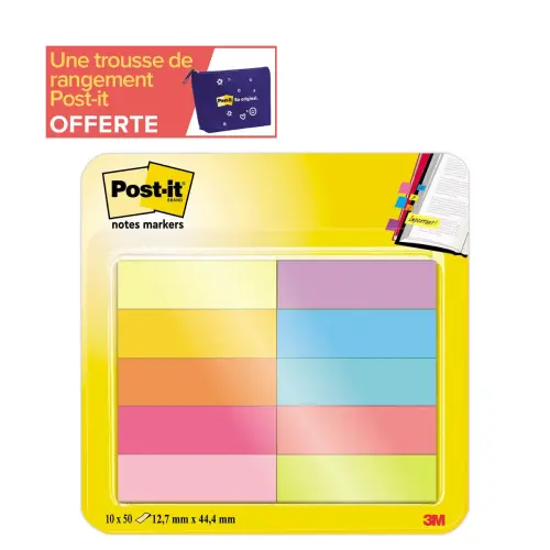 Marque-pages papier couleurs assorties - 10 blocs x 50 feuilles - POST-IT photo du produit