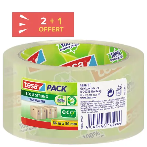 Rouleau d'adhésif transparent ECO STRONG - 66 m x 50 mm - TESA photo du produit