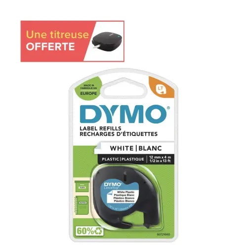 Rubans plastiques Letratag - 12 mm - texte noir sur fond blanc photo du produit