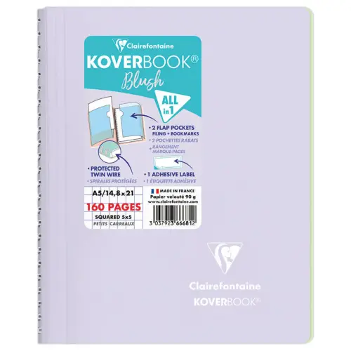 Cahier KOVERBOOK Blush reliure spirales - A5 160 pages - 5X5 - 90 g - Clairefontaine photo du produit