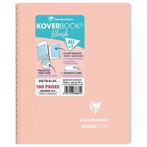 Cahier KOVERBOOK Blush reliure spirales - A5 160 pages - 5X5 - 90 g - Clairefontaine photo du produit
