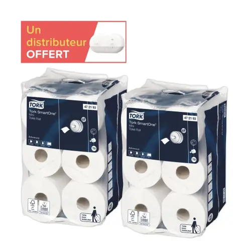 24 Rouleaux (2x12) TORK SmartOne mini T9 + 1 distrib mini double T9 offert photo du produit