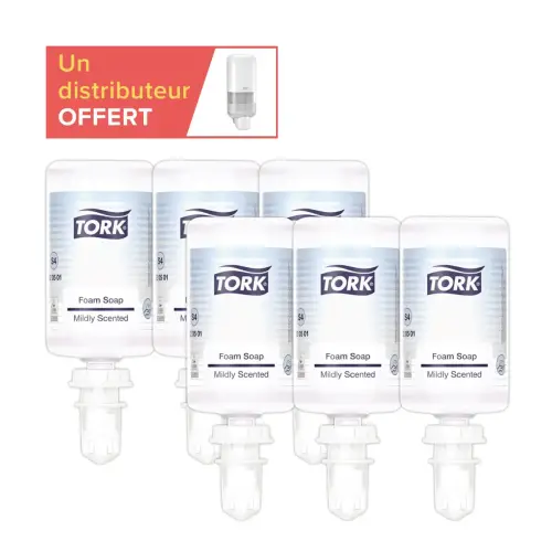 6 Savons mousse Mains - Senteur douce S4 - TORK + un distributeur S4 offert photo du produit