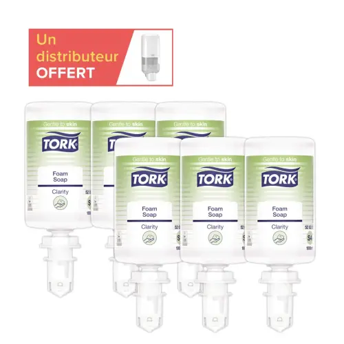 6 Recharges savon mousse limpide Tork S4 1L + 1 distributeur S4 offert photo du produit