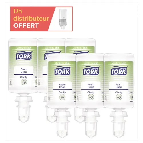 6 Recharges savon mousse limpide Tork S4 1L + 1 distributeur S4 offert photo du produit