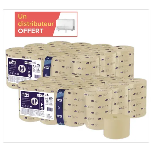 48 Rouleaux (2x24) Tork Optiserve T7 natur + 1distrib Twin Mid-size T7 offert photo du produit