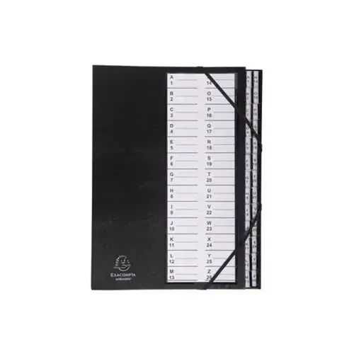 Trieur rigide Ordonator avec cavaliers plastiques et élastiques alphabétique 26 compartiments de A à Z - Noir - EXACOMPTA photo du produit