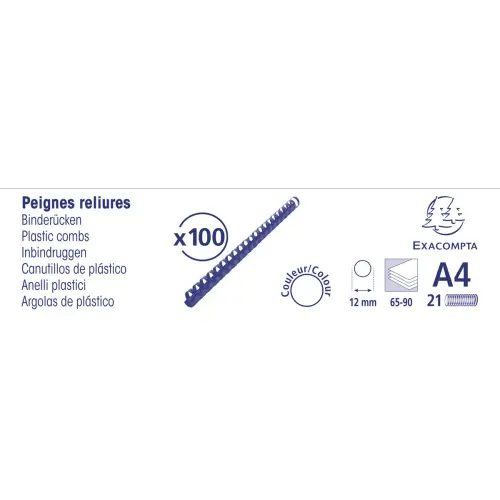 Boite 100 reliures spirales plastique 12mm - Noir - EXACOMPTA photo du produit
