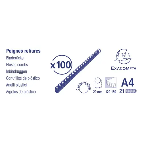 Boite 100 reliures spirales plastique 20mm - Noir - EXACOMPTA photo du produit