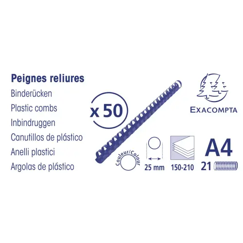 Boite 50 reliures spirales plastique 25mm - Noir - EXACOMPTA photo du produit