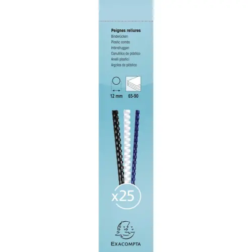 Boite 25 reliures spirales plastique 12mm - Blanc - EXACOMPTA photo du produit