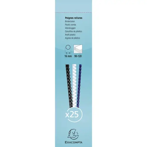 Boite 25 reliures spirales plastique 16mm - Blanc - EXACOMPTA photo du produit