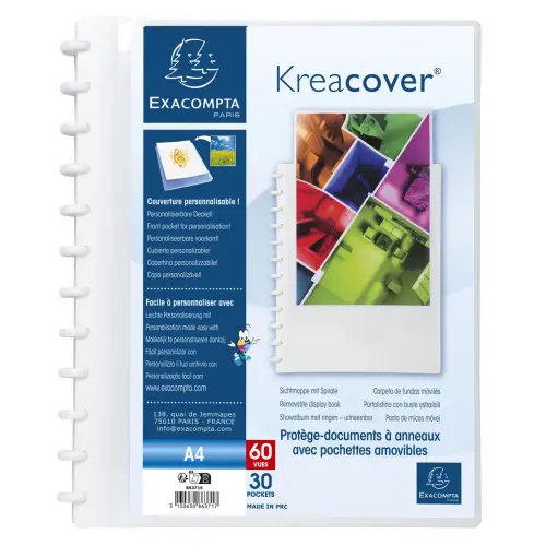 Protège-documents à anneaux et pochettes détachables KreaCover® 60 vues - A4 - Blanc - EXACOMPTA photo du produit