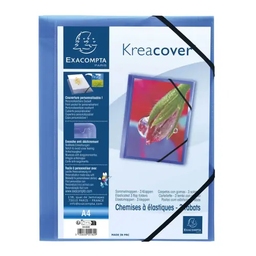 Chemise à élastiques 3 rabats polypropylène opaque Krea Cover - A4 - Bleu - EXACOMPTA photo du produit