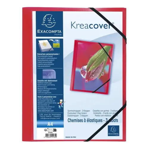 Chemise à élastiques 3 rabats polypropylène opaque Krea Cover - A4 - Rouge - EXACOMPTA photo du produit