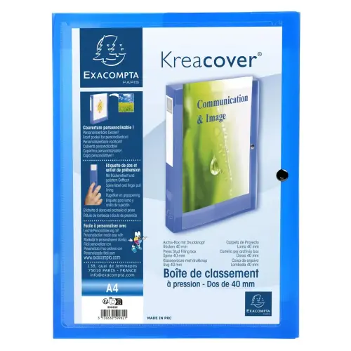 Boite de classement à pression Dos 40mm polypropylène chromaline 7/10e Krea Cover - Bleu - EXACOMPTA photo du produit