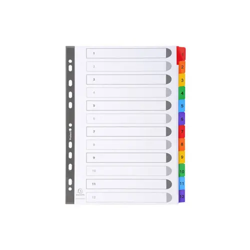 Intercalaires Imprimés numériques carte blanche 160g- 12 positions - A4 - Blanc - EXACOMPTA photo du produit