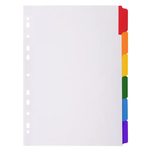 Intercalaires carte blanche 160g avec onglets couleurs renforcés - 6 positions - A4 - Blanc - EXACOMPTA photo du produit