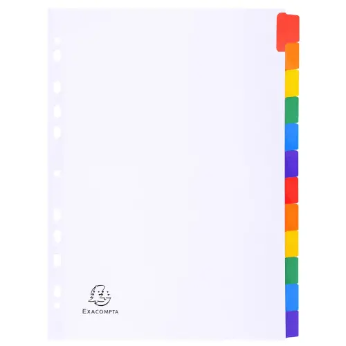 Intercalaires carte blanche 160g avec onglets couleurs renforcés - 12 positions - A4 - Blanc - EXACOMPTA photo du produit