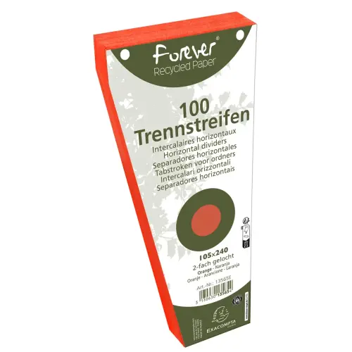 Paquet 100 fiches intercalaires trap&eacute;zo&iuml;dales unies perfor&eacute;es Forever - 105x240mm - Orange - EXACOMPTA photo du produit