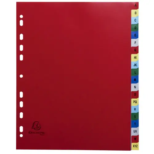 Intercalaires imprim&eacute;s alphab&eacute;tique PP couleurs 12/100e - 20 positions - A4+ - Assorties vives - EXACOMPTA photo du produit