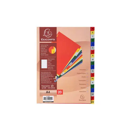 Intercalaires imprimés alphabétiques PP couleurs 12/100 AZ - A4 - EXACOMPTA photo du produit