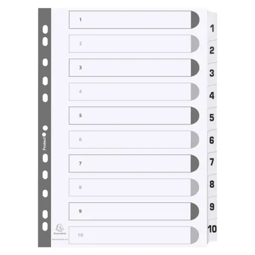 Intercalaires imprimés à touches plastifiées - 10 touches 1 à 10 - A4 - Blanc - EXACOMPTA photo du produit