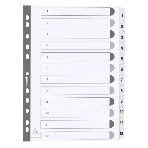Intercalaires imprimés à touches plastifiées - 12 touches 1 à 12 - A4 - Blanc - Exacompta photo du produit