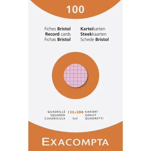 Étui de 100 fiches - bristol quadrillé 5x5 non perforé 125x200mm - Couleurs assorties - EXACOMPTA photo du produit