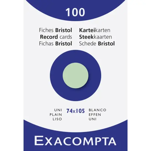 Étui de 100 fiches - bristol uni non perforé 74x105mm - Vert - EXACOMPTA photo du produit