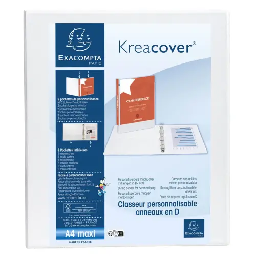 Classeur PP personnalisable Kreacover - 2 anneaux en D 15mm - A4 maxi - Blanc - EXACOMPTA photo du produit